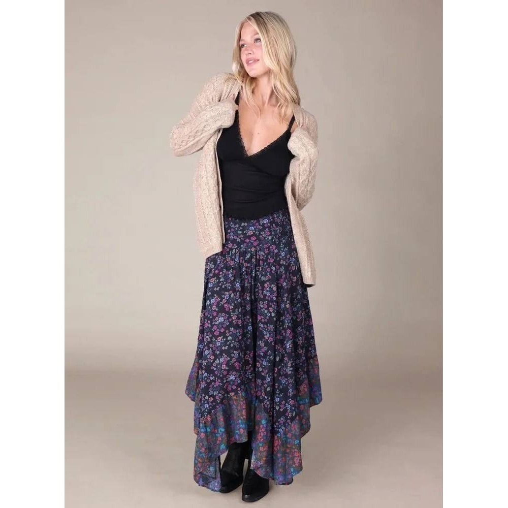 NEW Natural Life Feelin Alive Convertible Midi Skirt Ditsy Floral Medium Purple